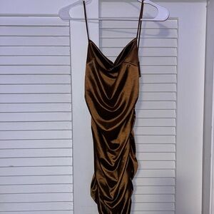 Elegant Brown Satin Dress